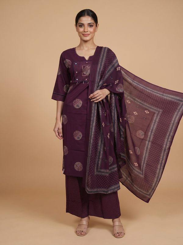 Wine Purple with Matching Dupatta Ready Made Salwar Suit