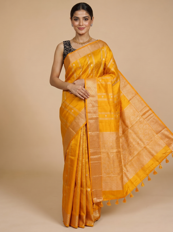Yellow With Gold Zari - Semi Tussar Saree