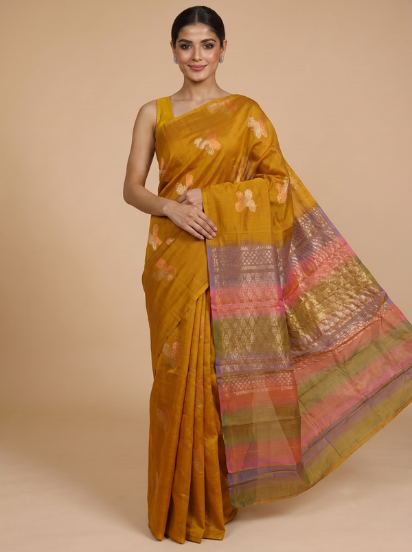 Elegant Mustard Yellow Pure Silk Cotton Saree