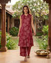 Maroon Shibori Print Co-ord Set with A-Line Cut