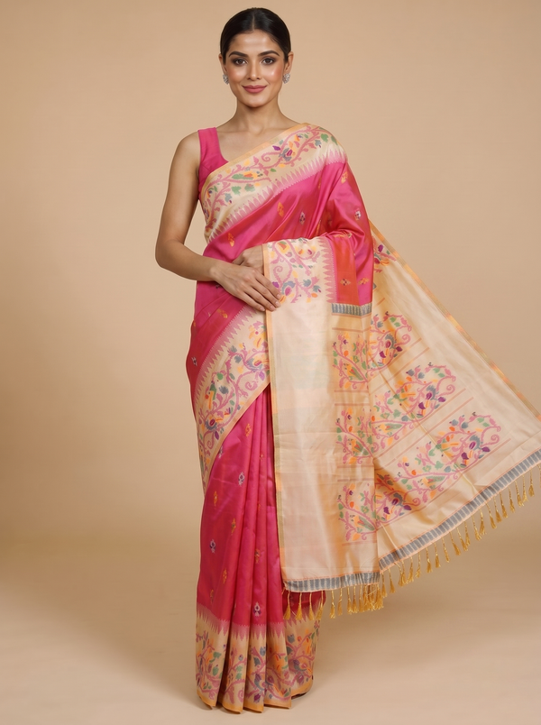 Rani Pink and Cream Fancy Silk Saree