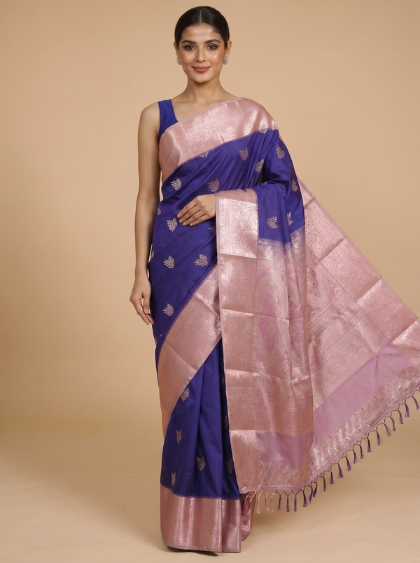 Royal Violet and Pastel Pink Kanchipuram Fancy Silk Saree