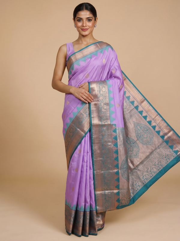 Lavender with Teal Green Kanchipuram Fancy Silk Saree