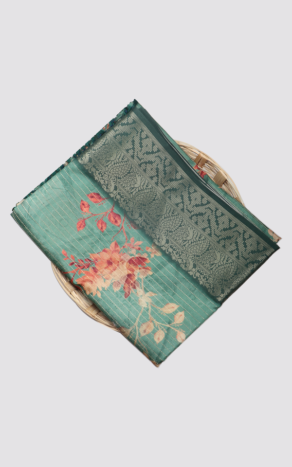 Dark Green Semi Tussar Saree with Digital Prints