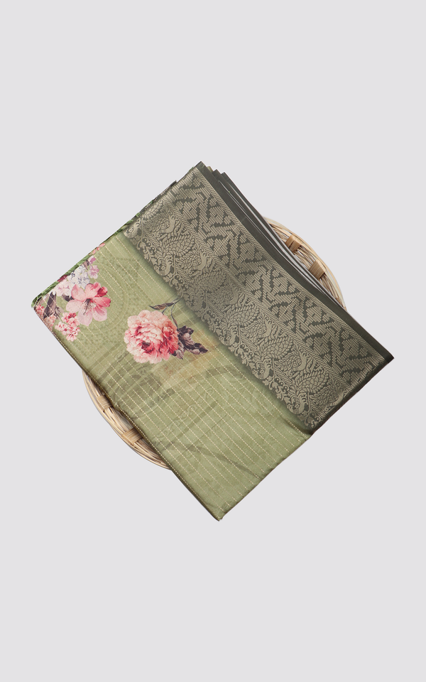 Green Semi Tussar Saree with Digital Prints