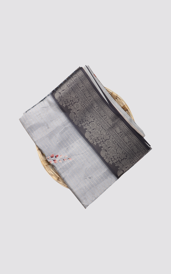 Elephant Grey Semi Tussar Saree with Digital Prints