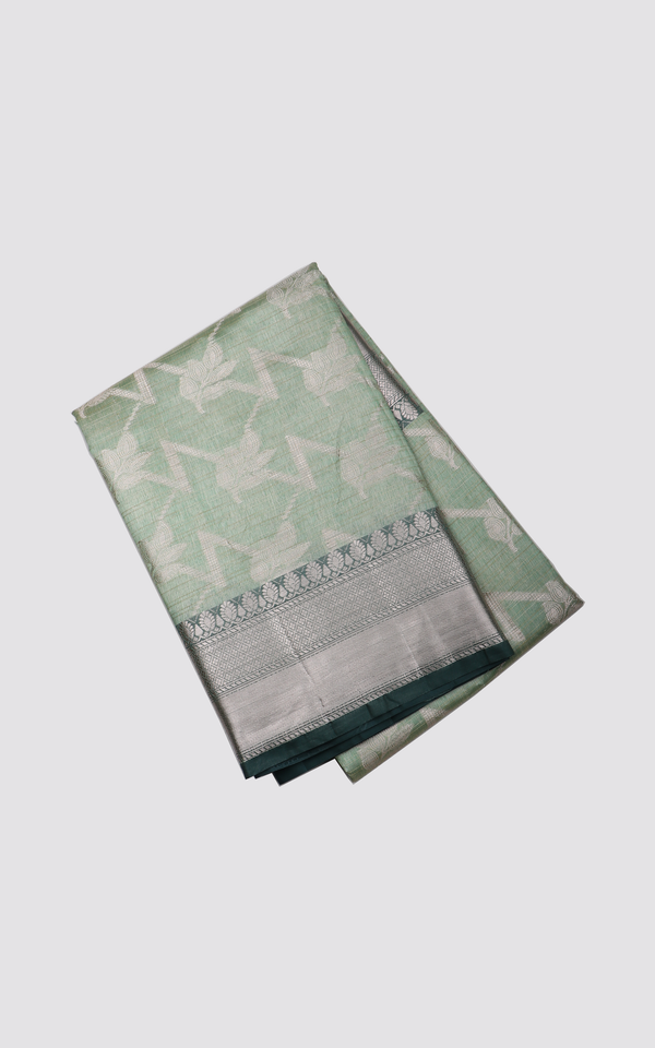 Dual Shade of Green Fancy Cotton Saree with Zari Waves