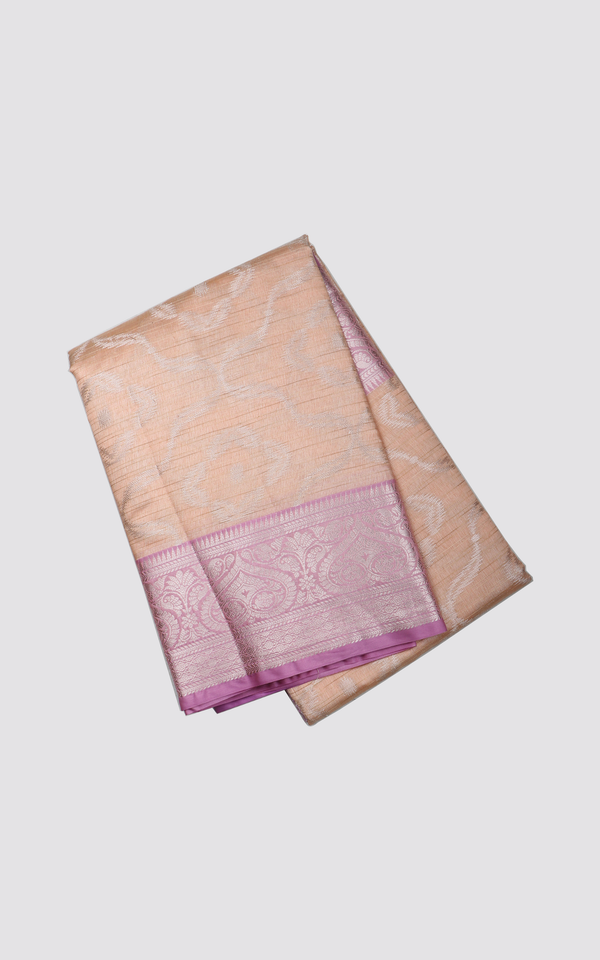 Orange and Pink Fancy Cotton Saree with Zari Waves