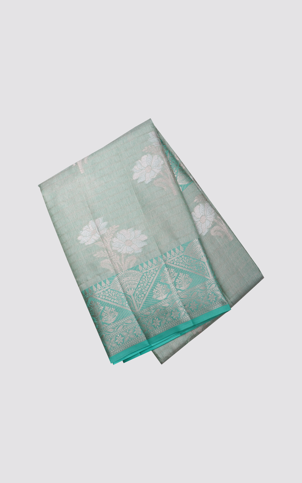 Dual Shade of Green Fancy Cotton Saree with Zari Woven Buttas