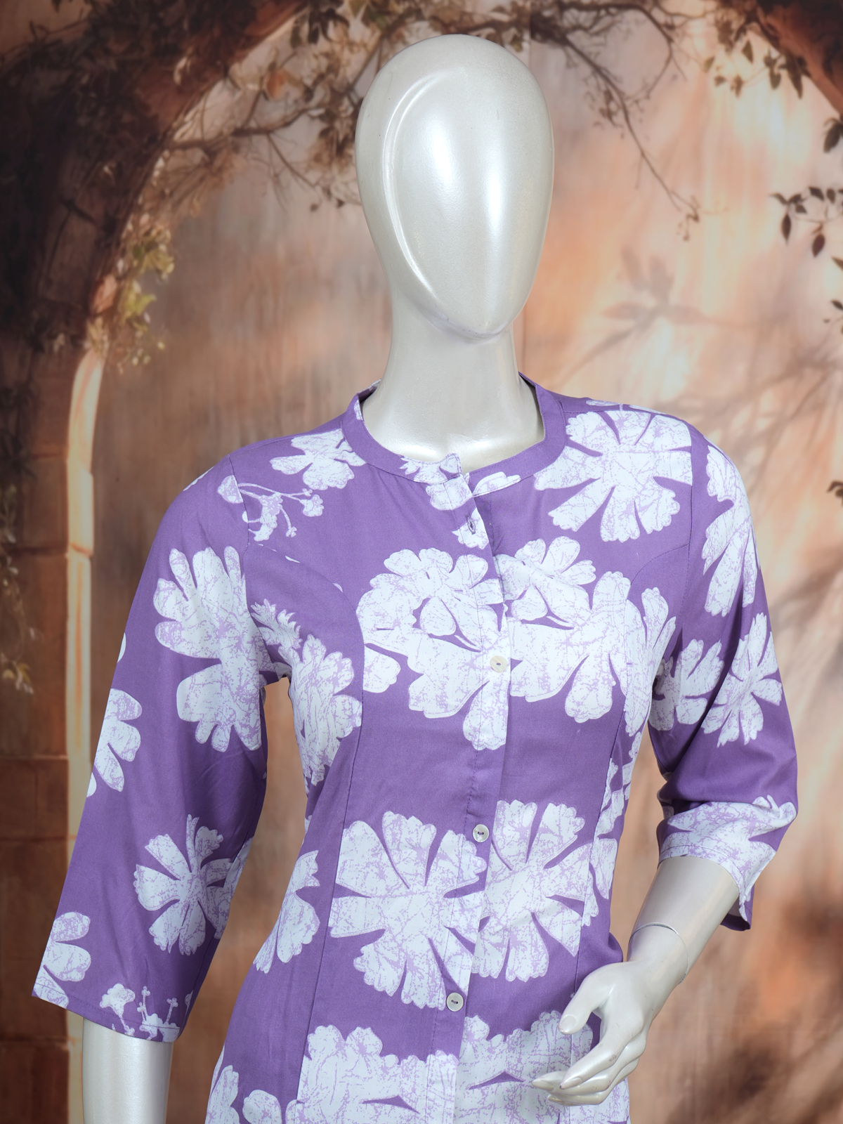 Lavender Floral Cotton  2 piece Kurti Set