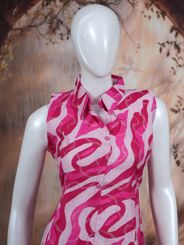 Pink Cotton Co-ord Set with A-Line Cut