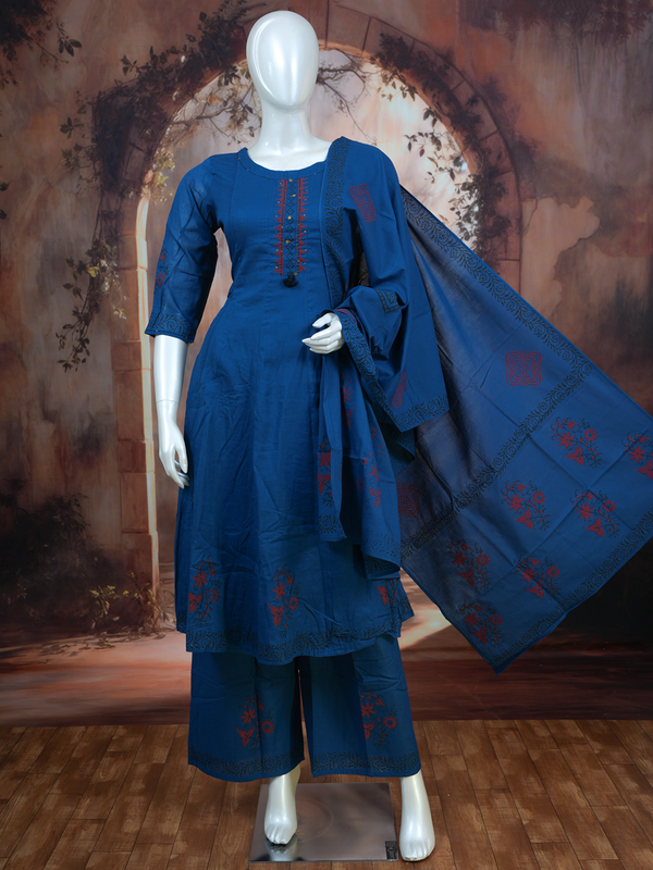 Prussian Blue with Dupatta Anarkali Kurti Set