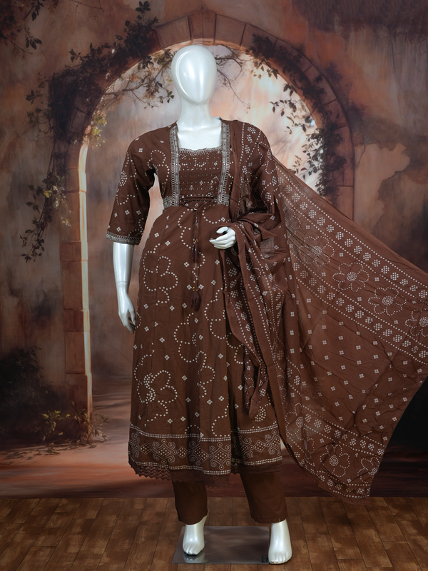 Brown with Dupatta Umberella Set