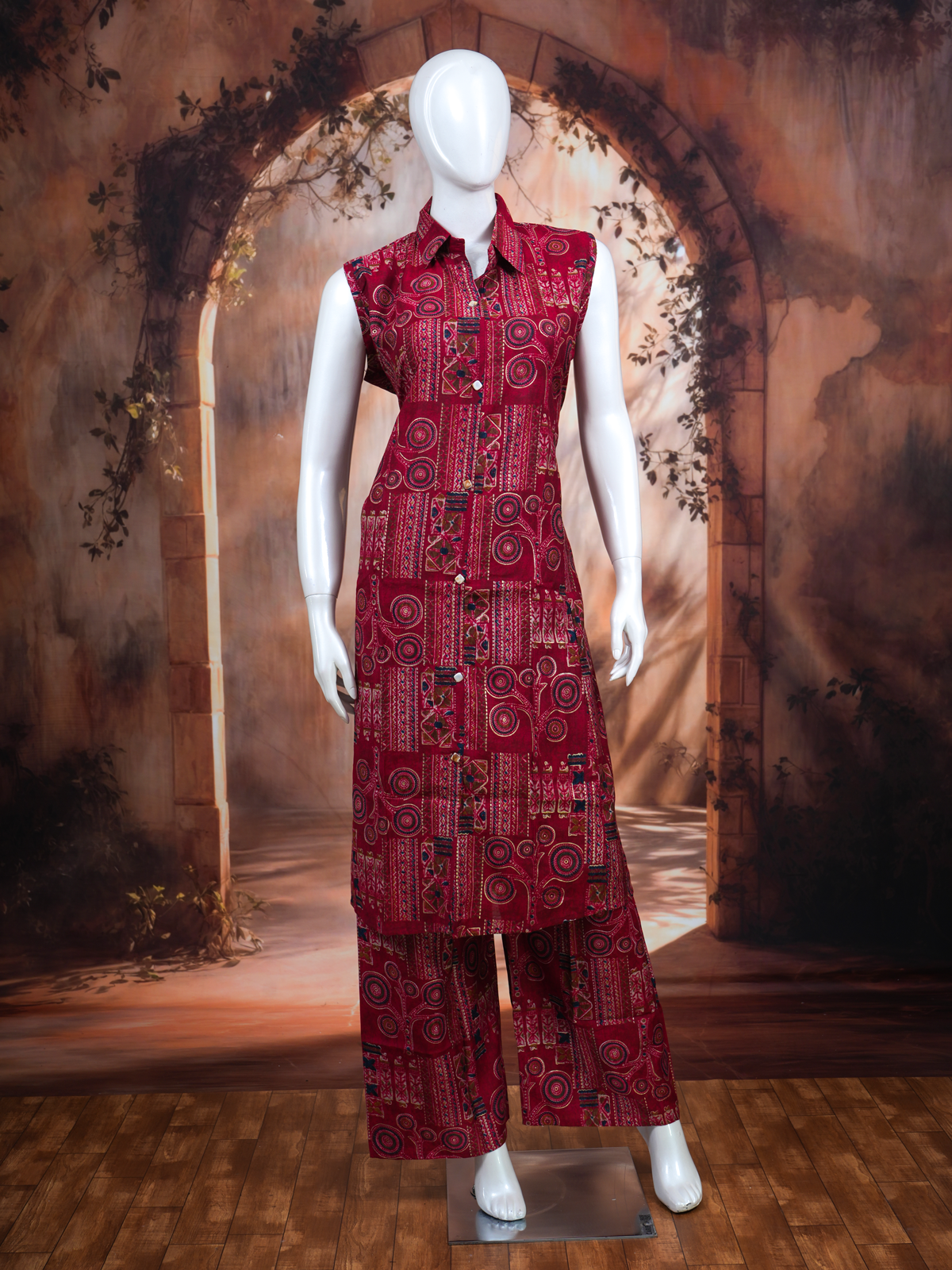 Maroon Co-ord Set with A-Line Cut
