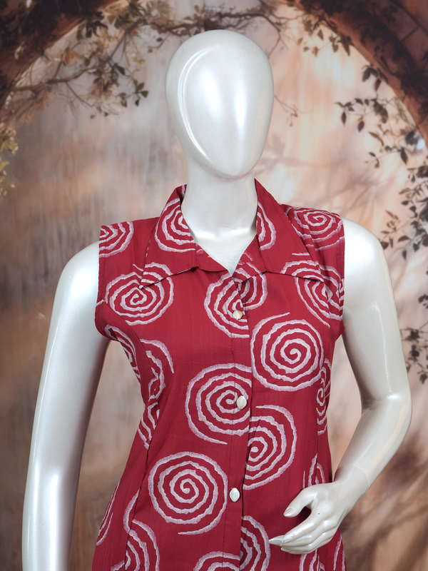Maroon Shibori Print Co-ord Set with A-Line Cut