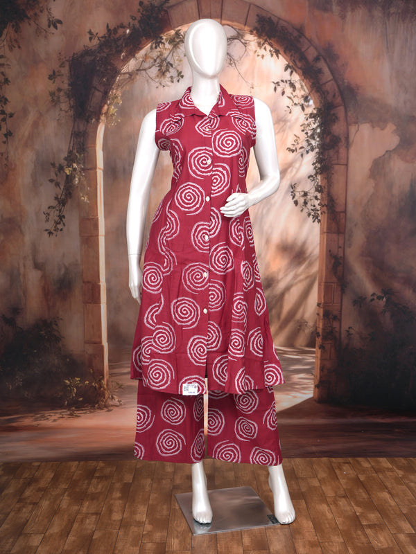 Maroon With Wthie Ready Made Kurti Set