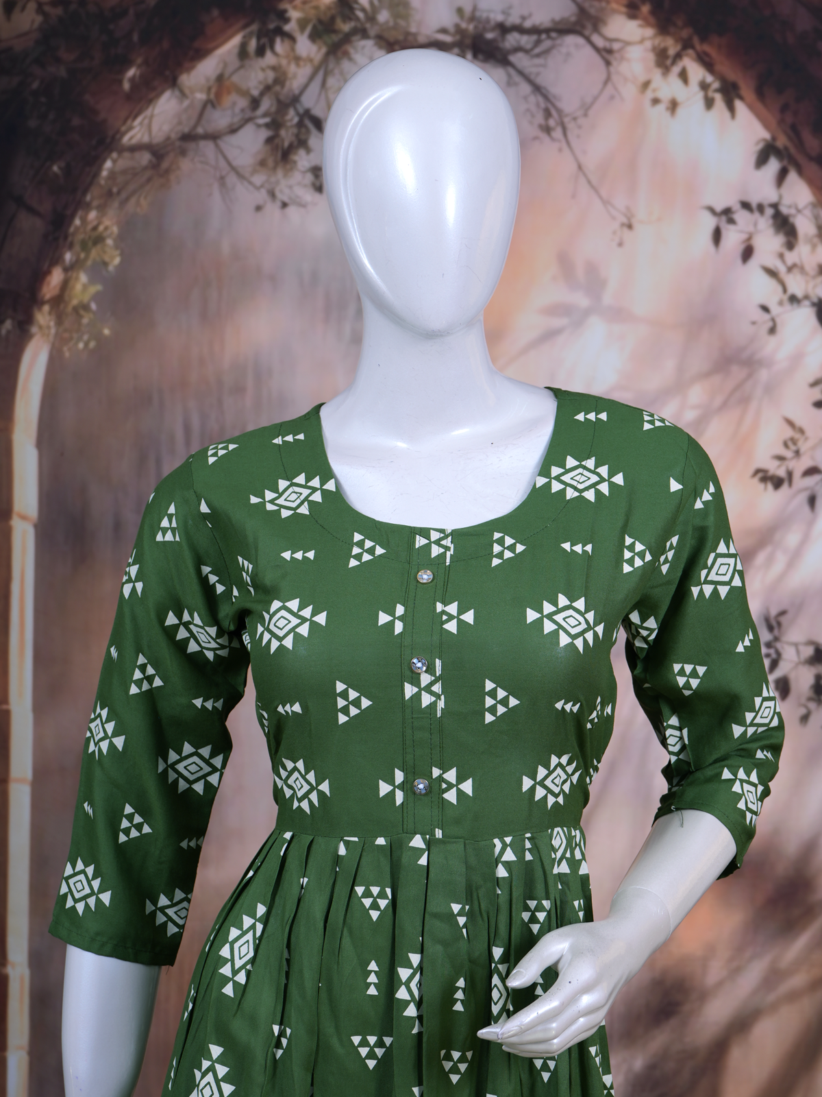 Olive Green Anarkali  Kurti Set