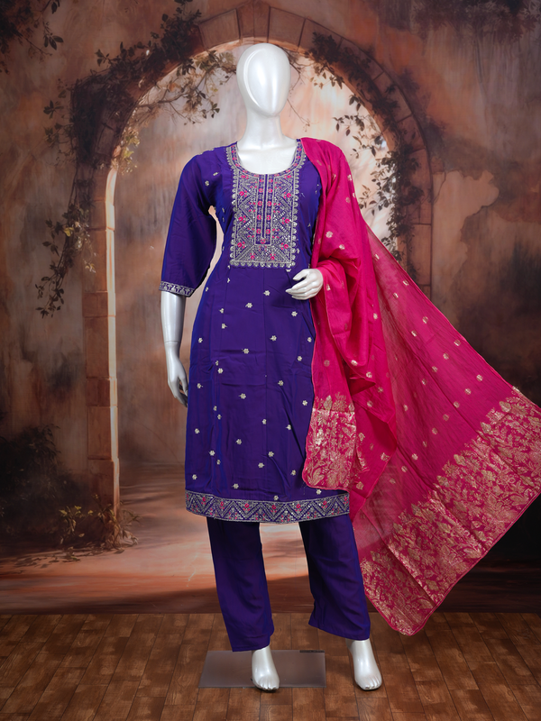Purple with Pink Dupatta Anarkali Kurti Set