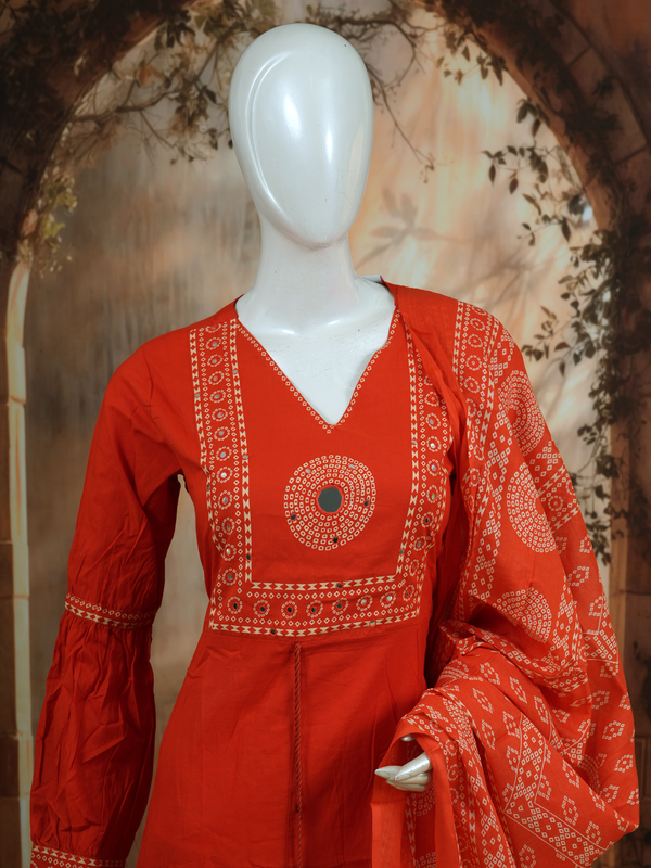 Rust Red with Dupatta Anarkali Kurti Set