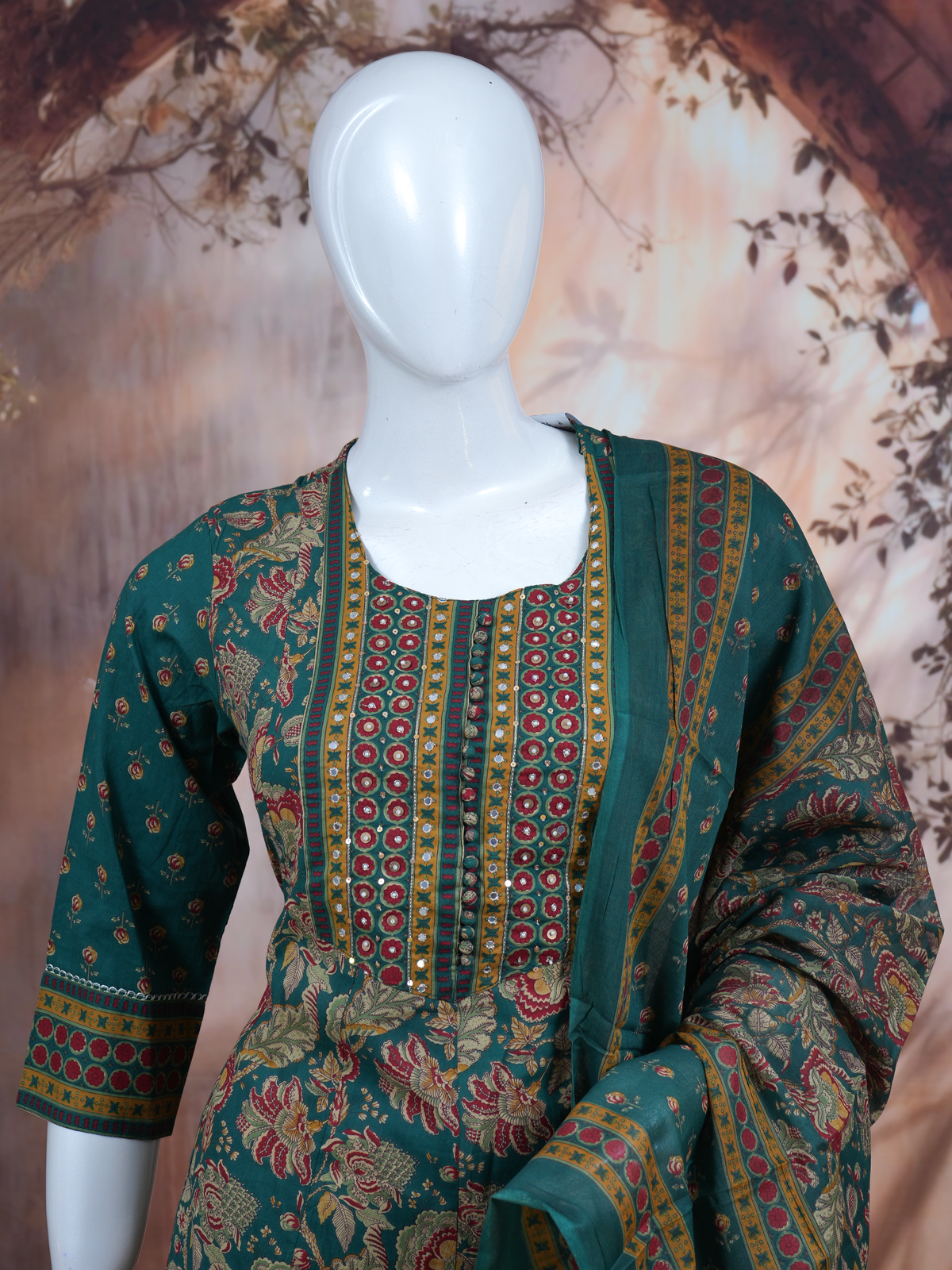 Dark Green with Bottle Green Dupatta Anarkali Kurti Set