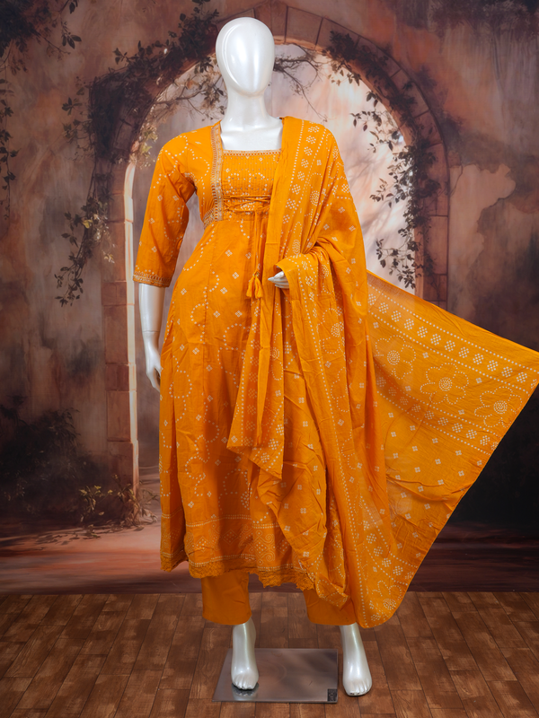 Mustard Yellow Dupatta Ready Made Anarkali Kurti Set