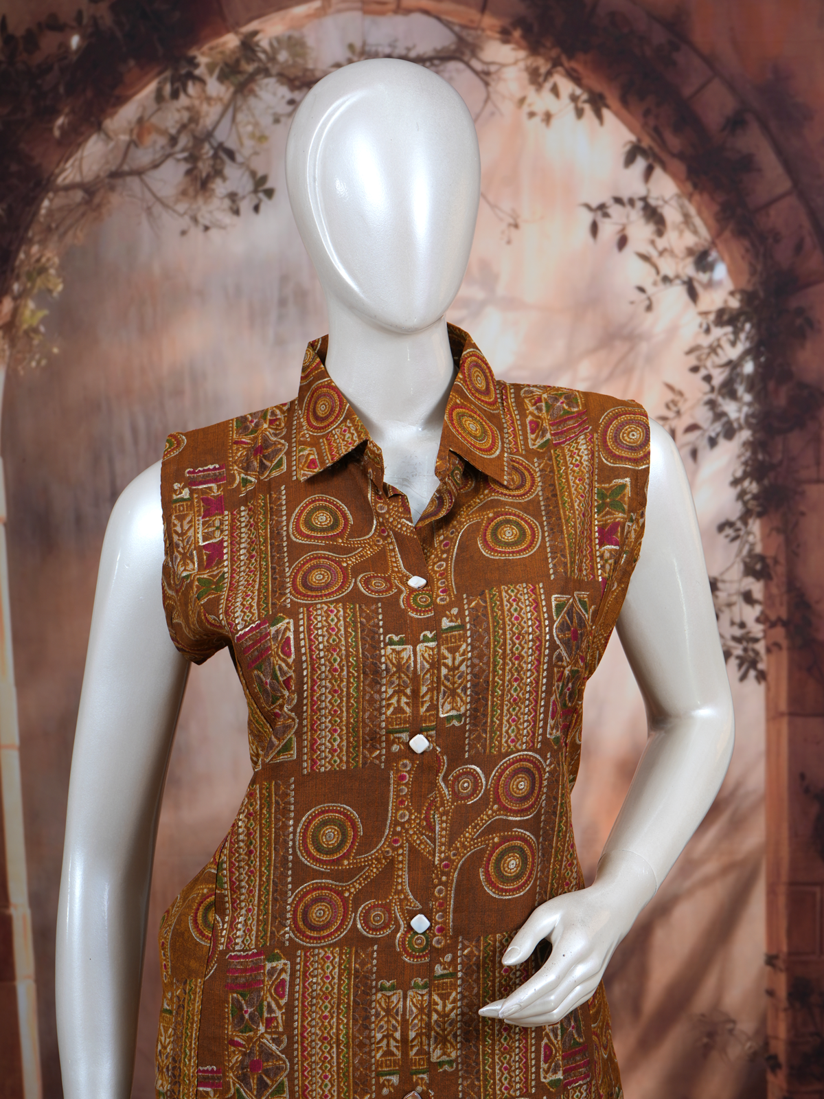 Brown Co-ord Set with A-Line Cut