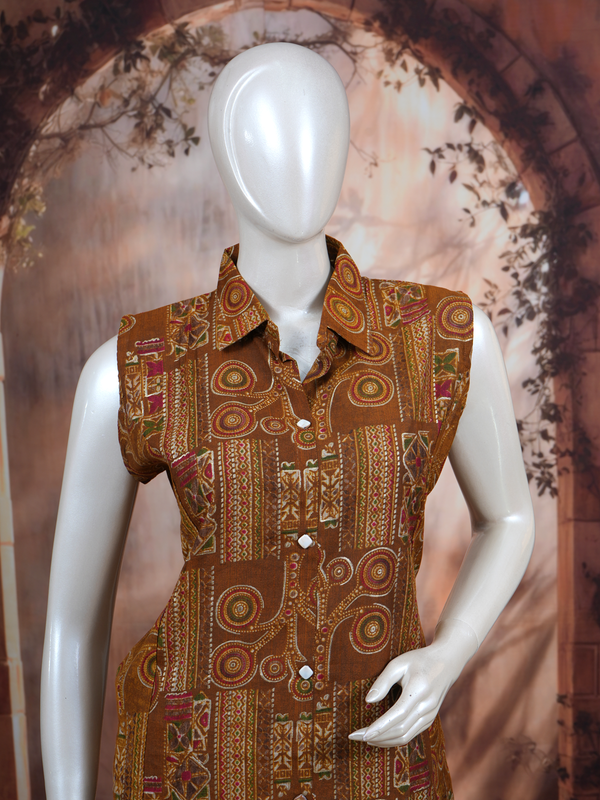 Brown Co-ord Set with A-Line Cut