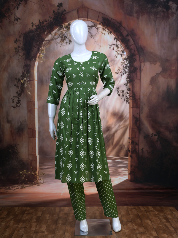Olive Green Anarkali  Kurti Set