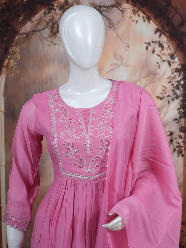 Pink with Dupatta Anarkali Kurti Set