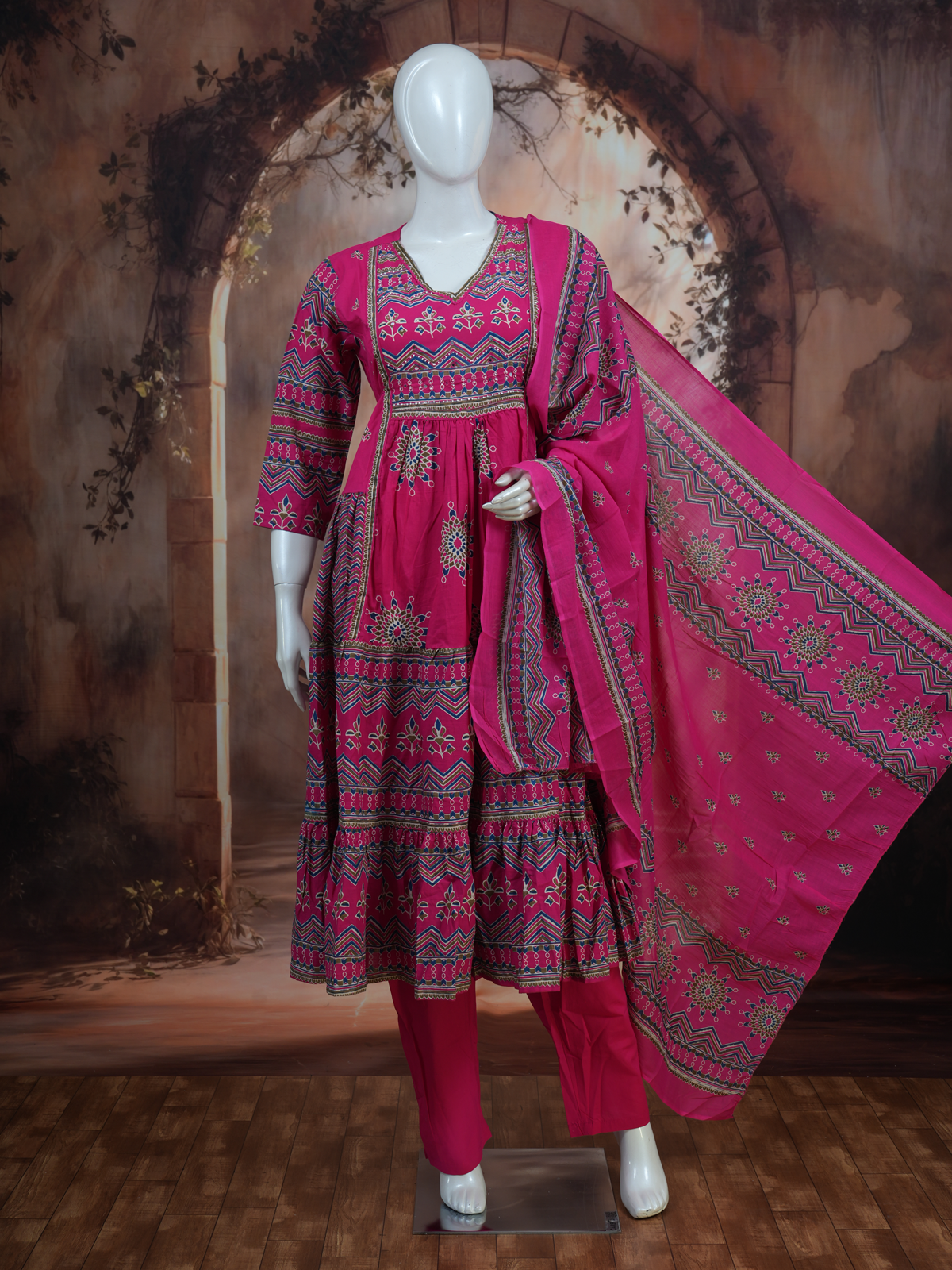 Pink with Dupatta Anarkali kurti Set