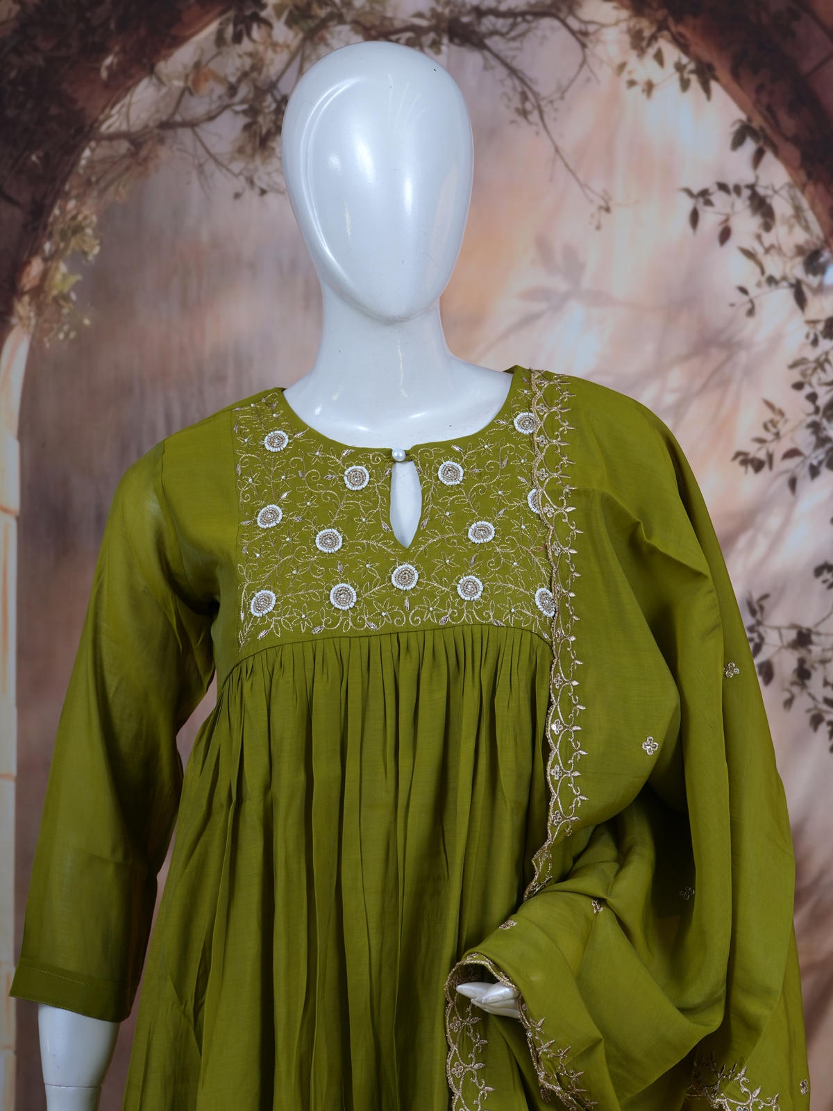 Olive Green Anarkali Kurti Set