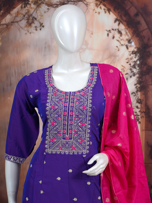 Purple with Pink Dupatta Anarkali Kurti Set