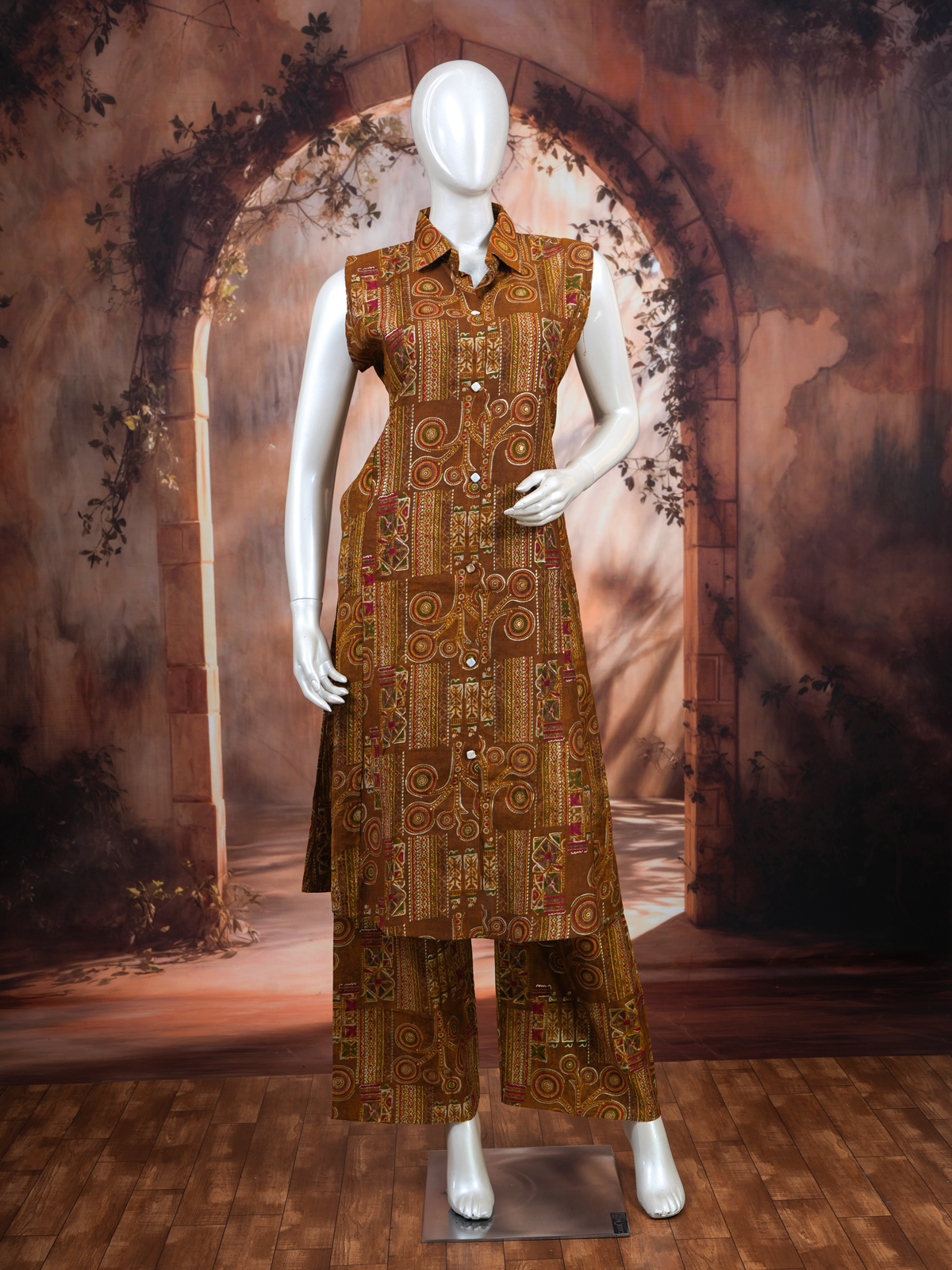Brown Co-ord Set with A-Line Cut