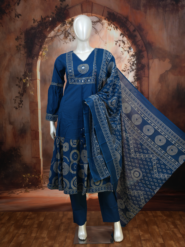 Indigo Blue with Dupatta Anarkali  kurti  Set