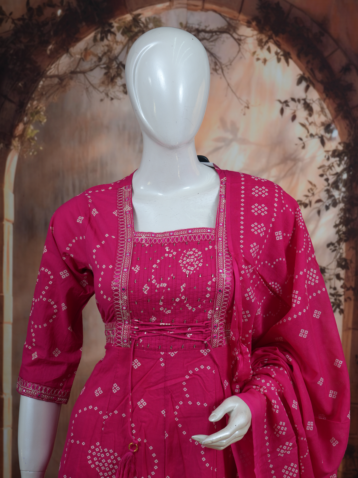 Pink with Dupatta Anarkali Kurti Set