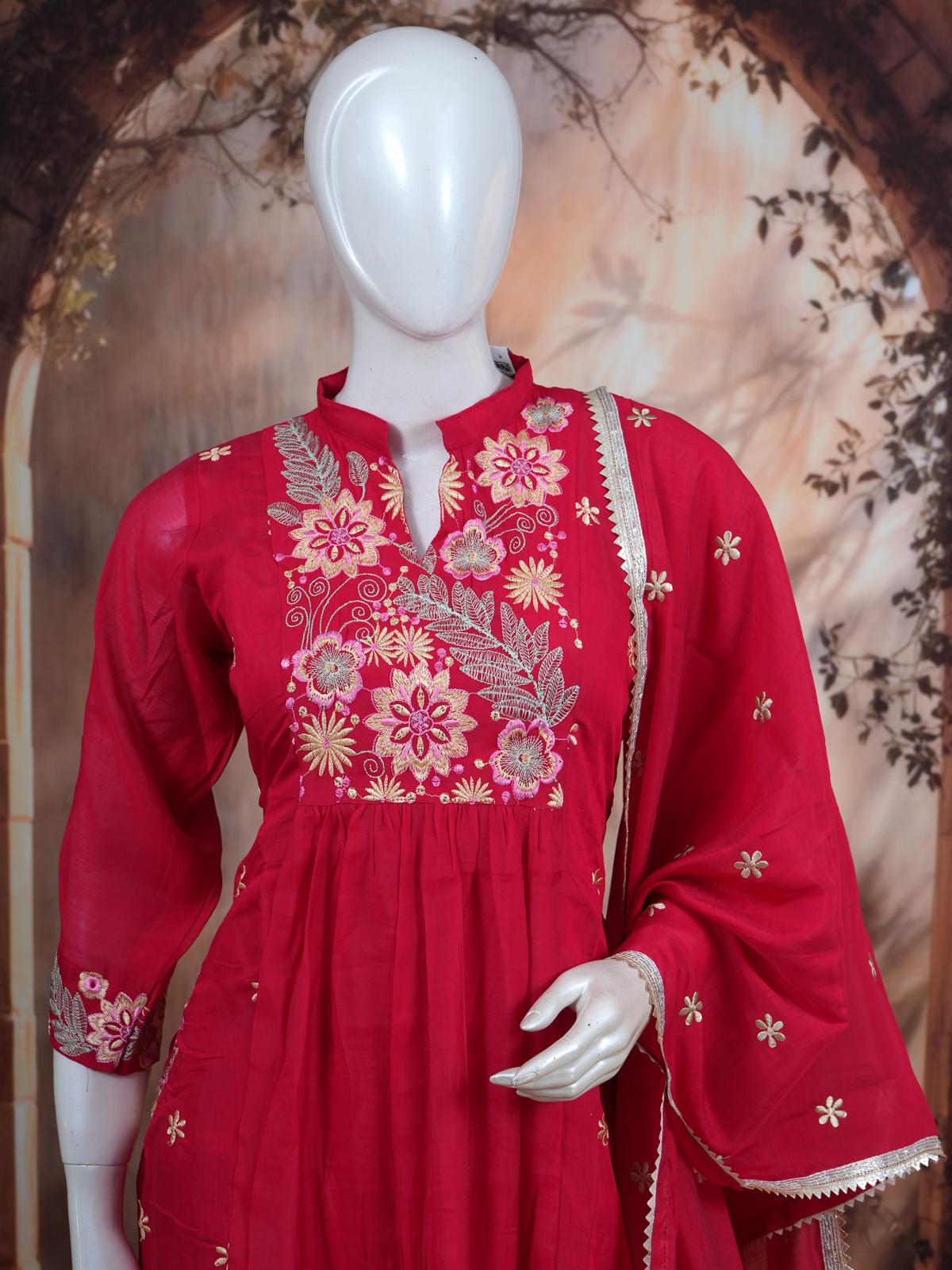 Crimson Red with Dupatta Anarkali Kurti Set