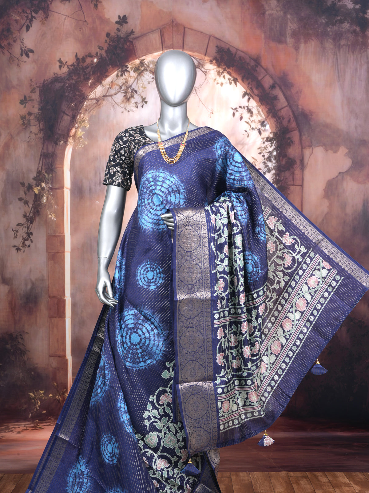 Royal Blue with Indigo Blue - Semi Raw Silk Saree