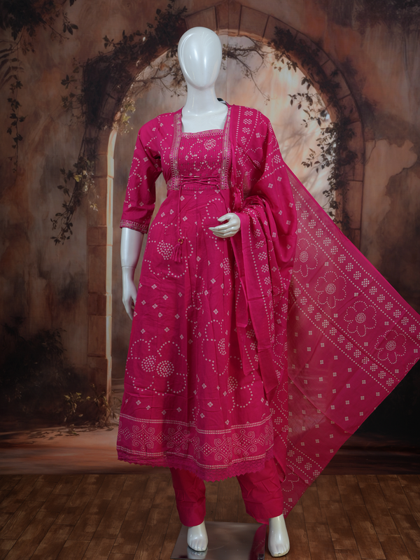 Pink with Dupatta Anarkali Kurti Set