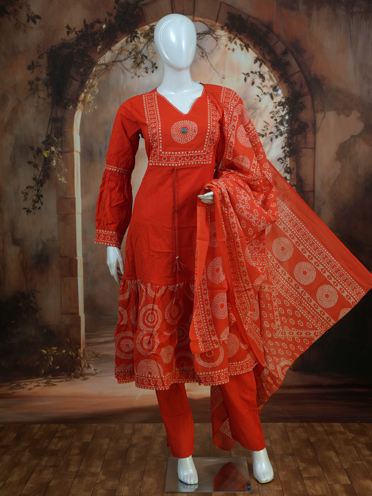 Rust Red with Dupatta Anarkali Kurti Set