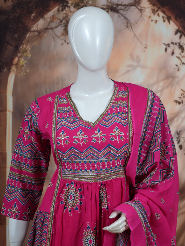 Pink with Dupatta Anarkali kurti Set