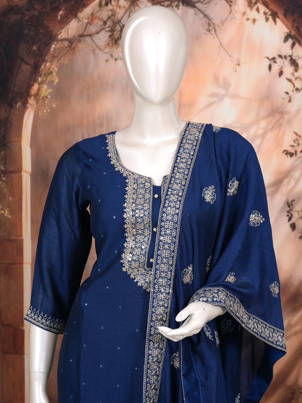 Navy Blue with Zari Dupatta Ready Made Kurti Set