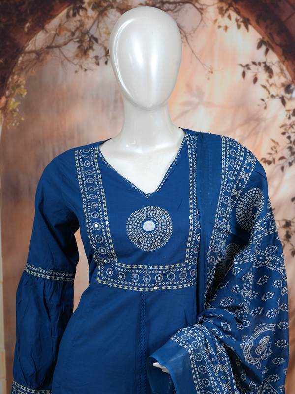 Indigo Blue with Dupatta Anarkali  kurti  Set