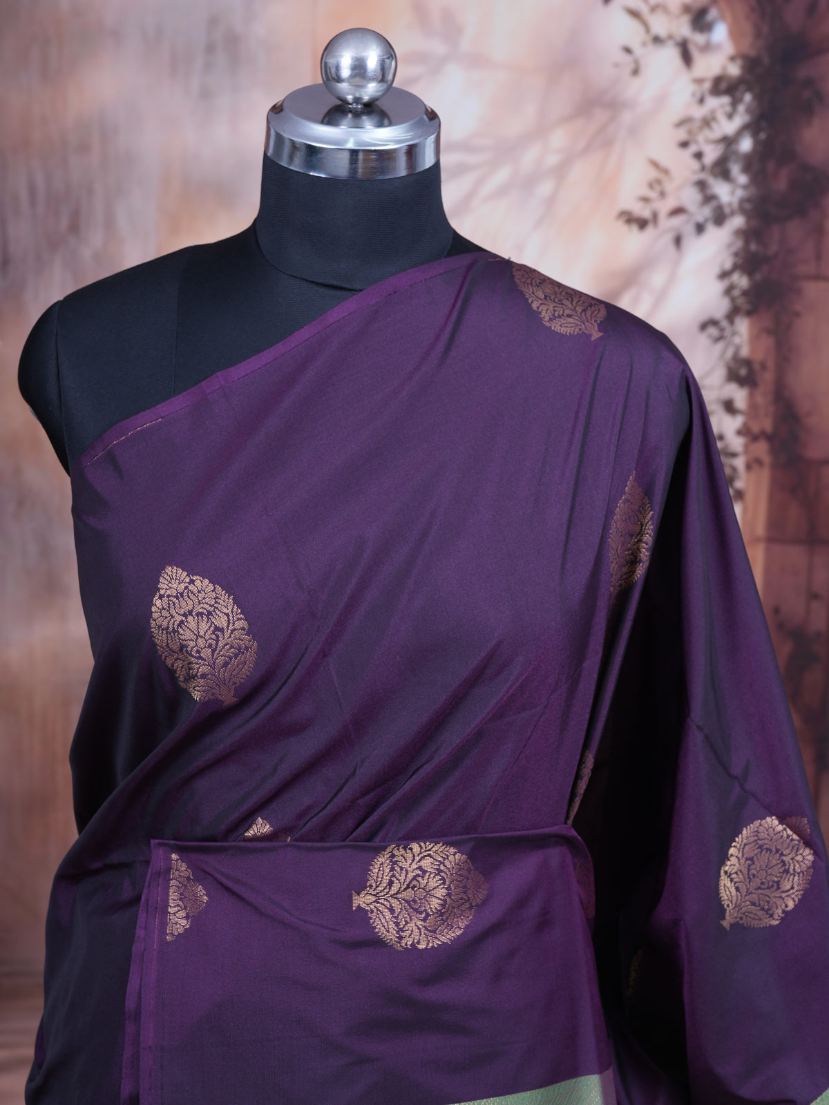 Purple with Light Green - Semi Silk Saree