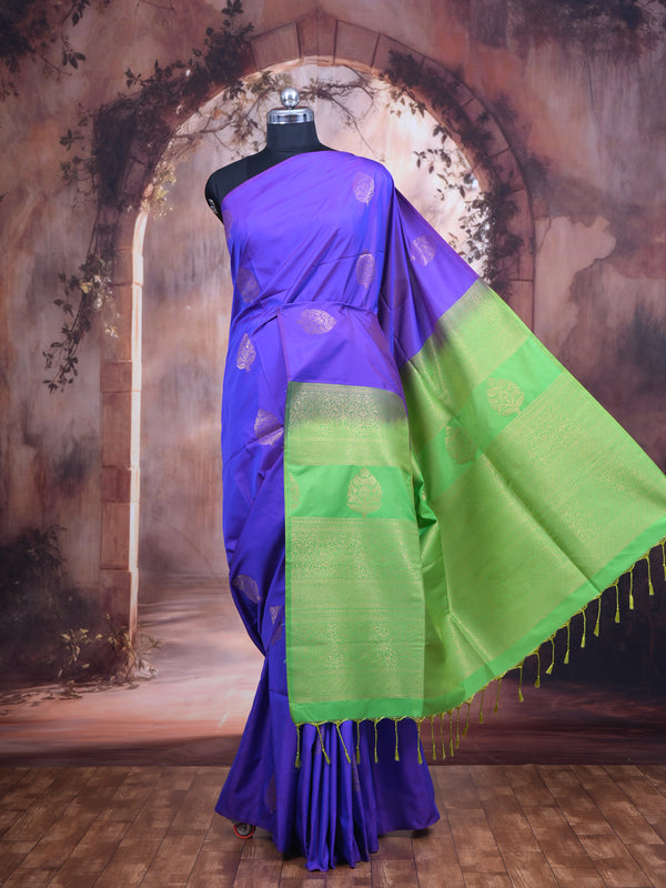 Purple with Light Green - Semi Silk Saree