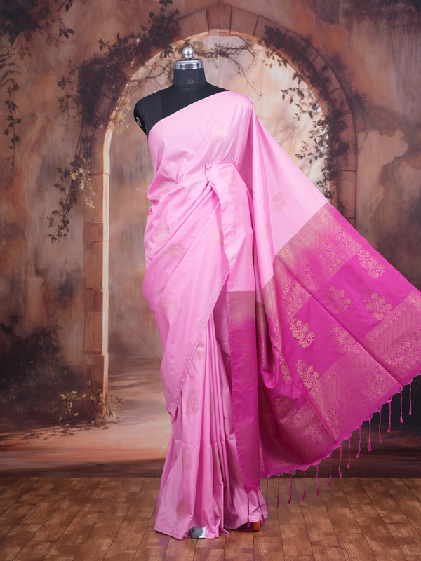 Baby Pink with Magenta Semi Silk Saree