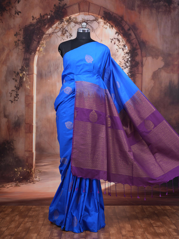 Royal Blue with Purple Semi Silk Saree