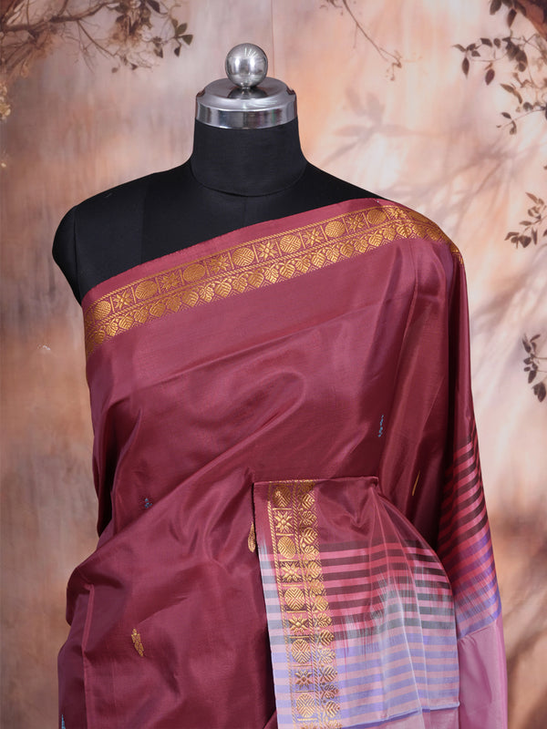 Wine with Pink Munthi Vaalai Naar Pattu Saree
