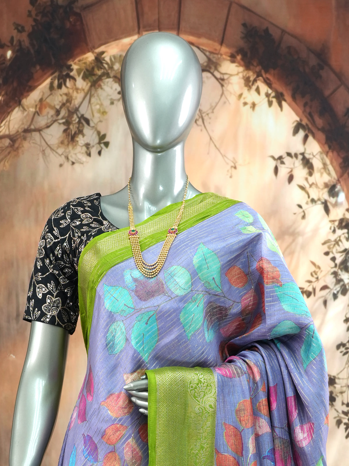 Lavender with Light Green - Semi Raw Silk Saree