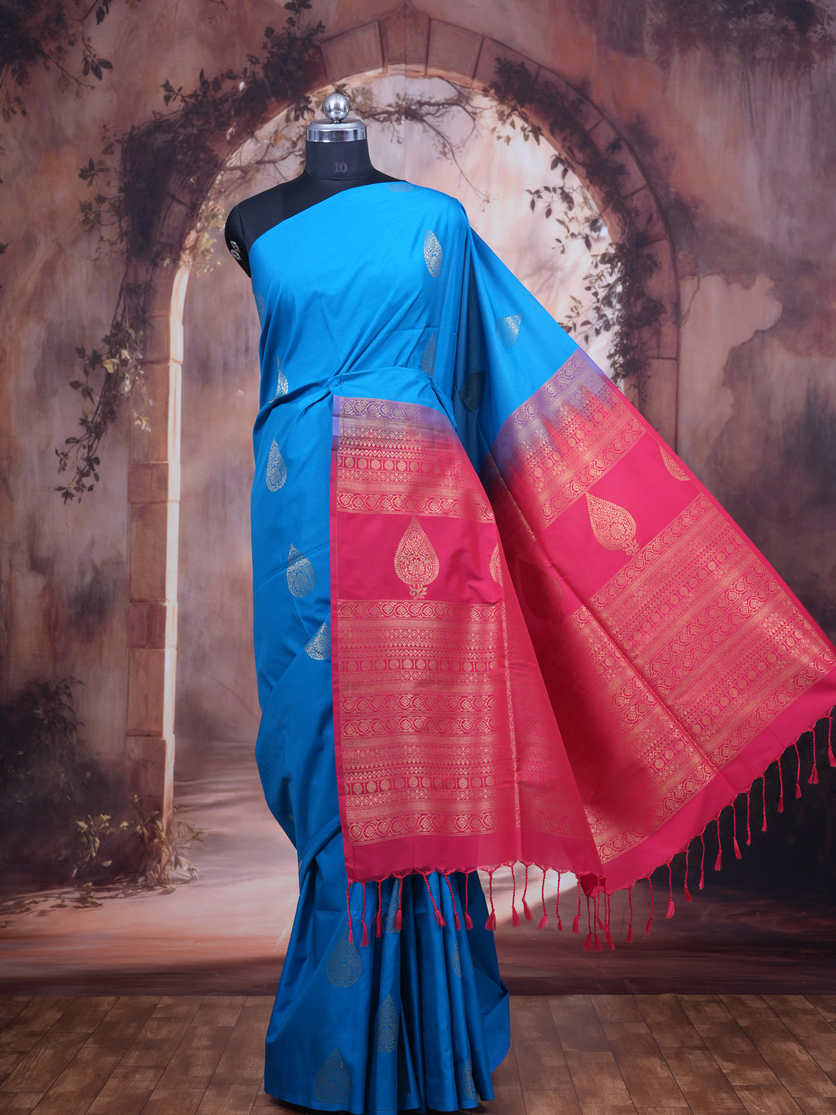 Blue with Pink - Semi Silk Saree