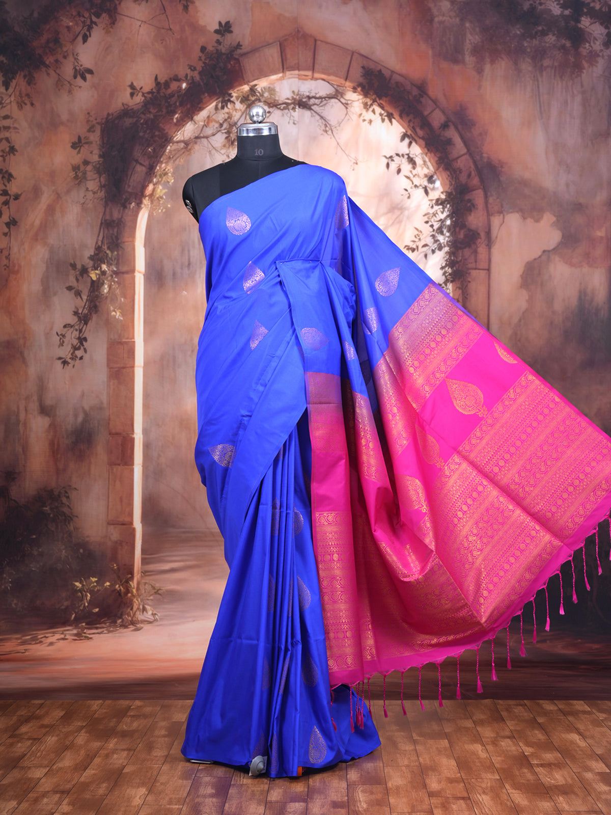 Royal Blue with Fuchsia Pink Semi Silk Saree